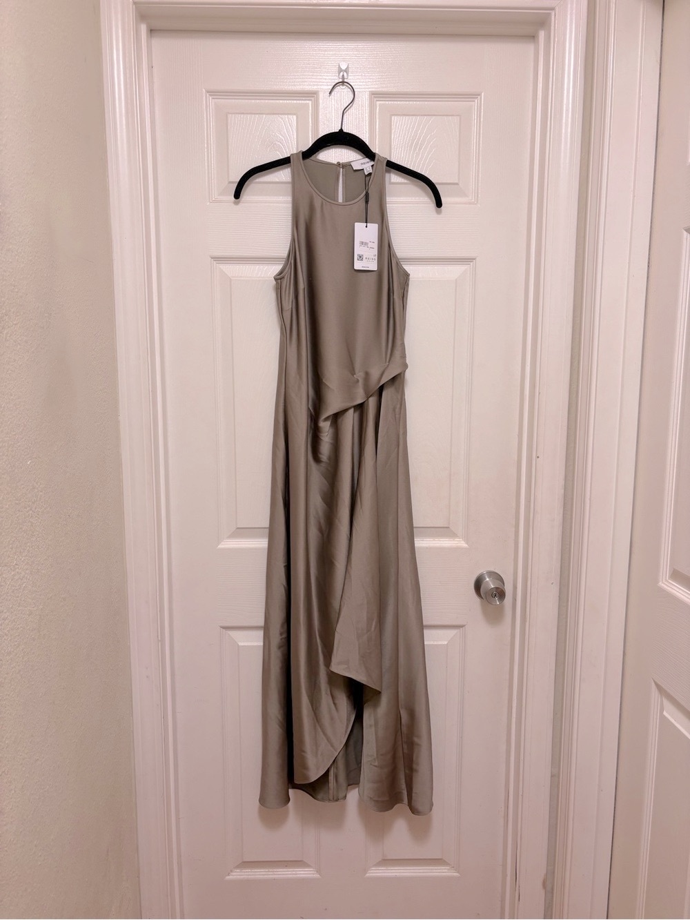 NWT REISS Satin Drape Tuck Midi dress in Khaki - Picture 5 of 10